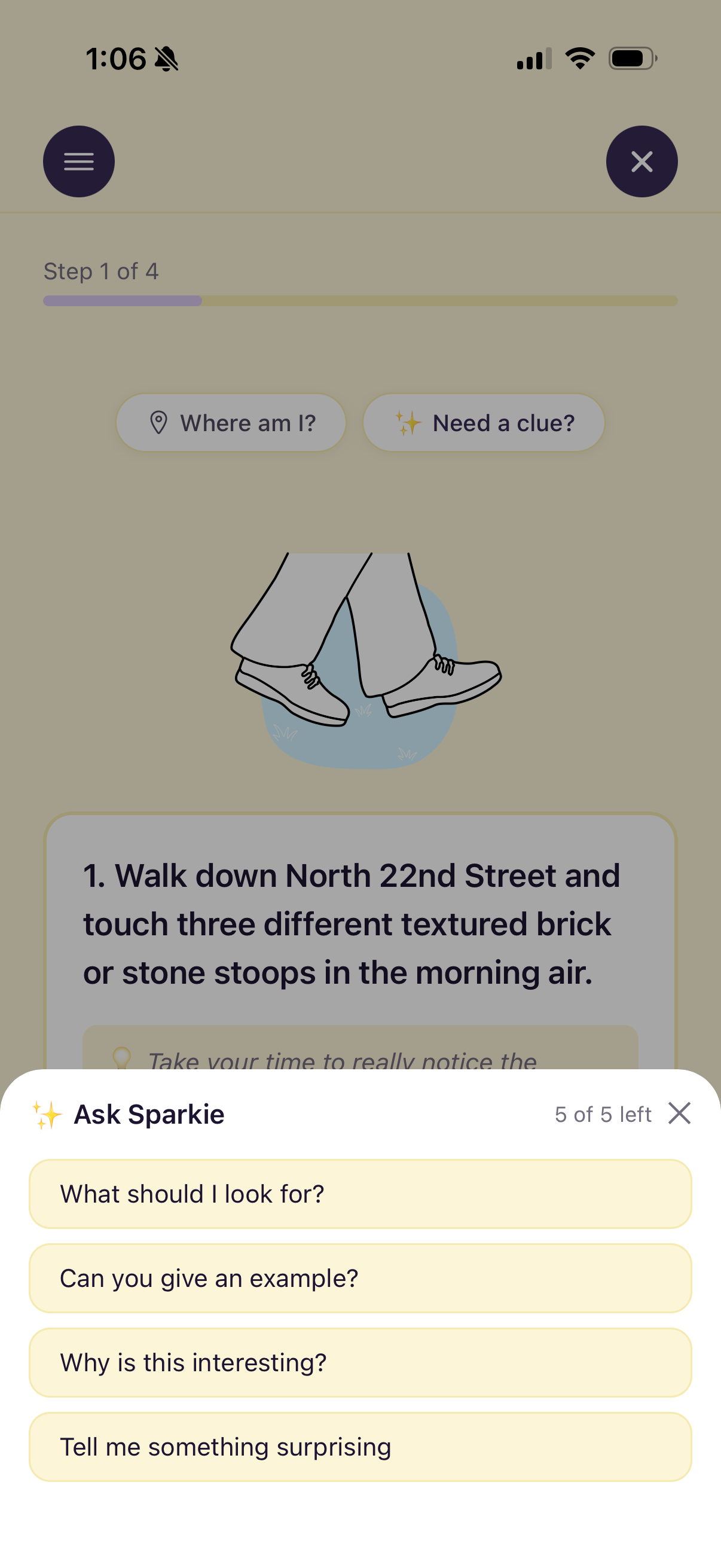 Ask Sparkie AI prompts during a walk step